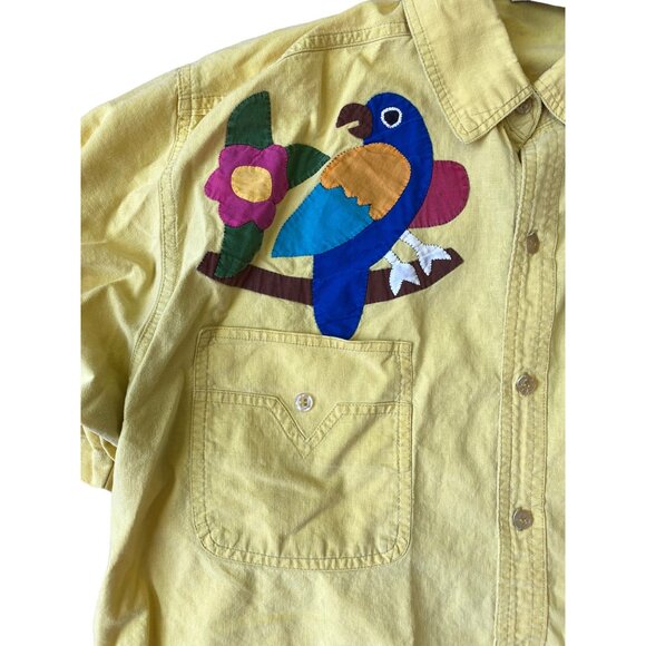 ChaCal VTG Y2K Button Down Campshirt Adult XL Yellow Parrot Grandpacore 90s - Picture 2 of 12